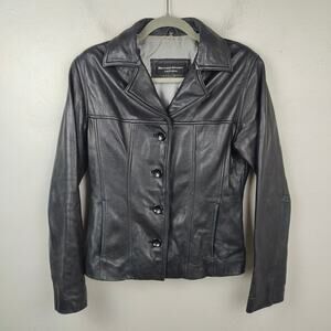 Vintage‎ 90s Beyond Sport California Leather Jacket Womens Small Black Button Up